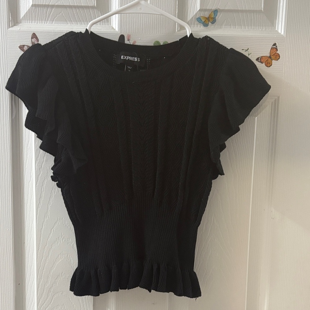 Express Elegant Black Ruffle Blouse